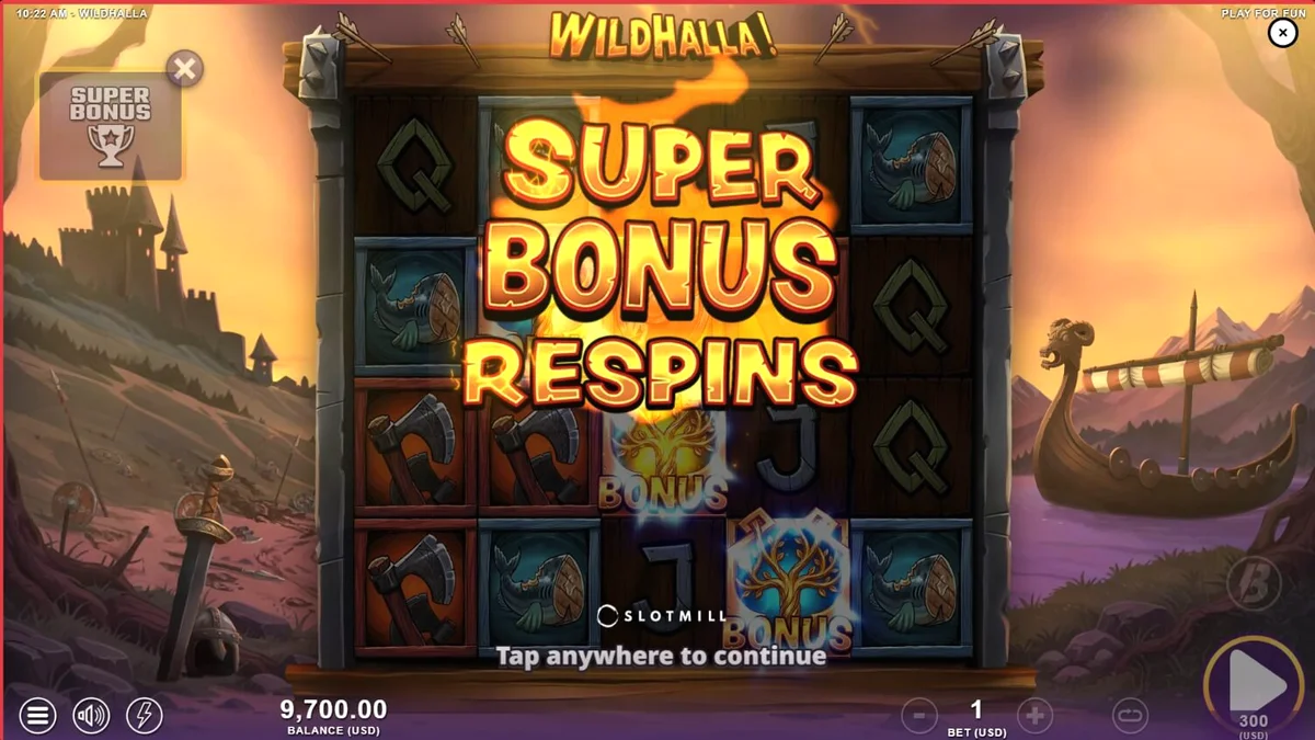 Tampilan visual slot Wildhalla dengan latar belakang tema Viking dan fitur Walking Wild.